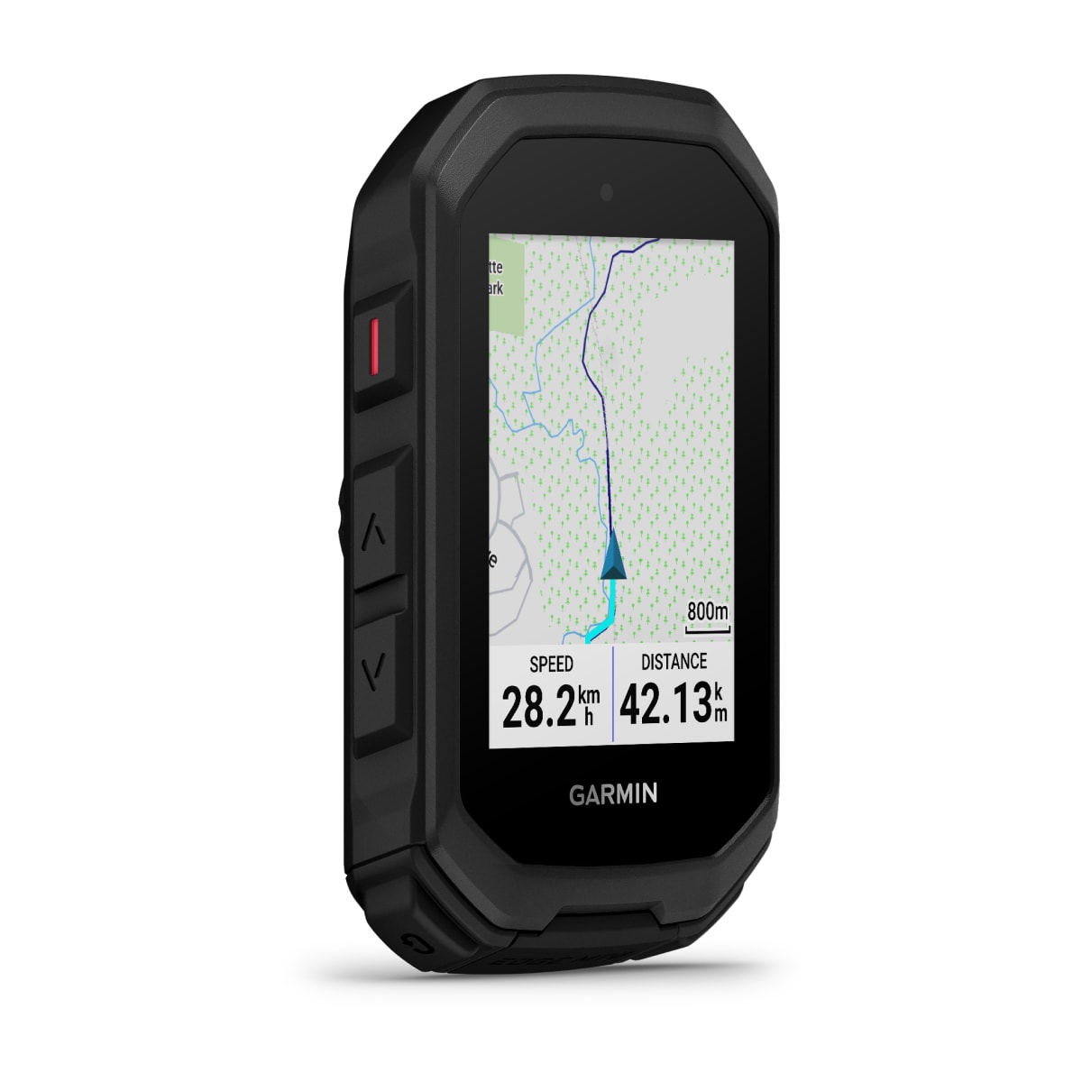 Garmin Edge MTB completo en vista oblicua con mapa y botones laterales