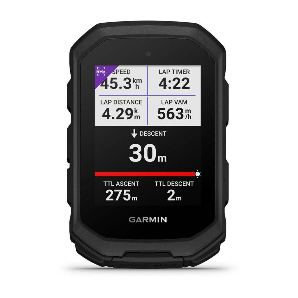 Garmin Edge MTB con pantalla de descenso y símbolo de registro a 5 Hz