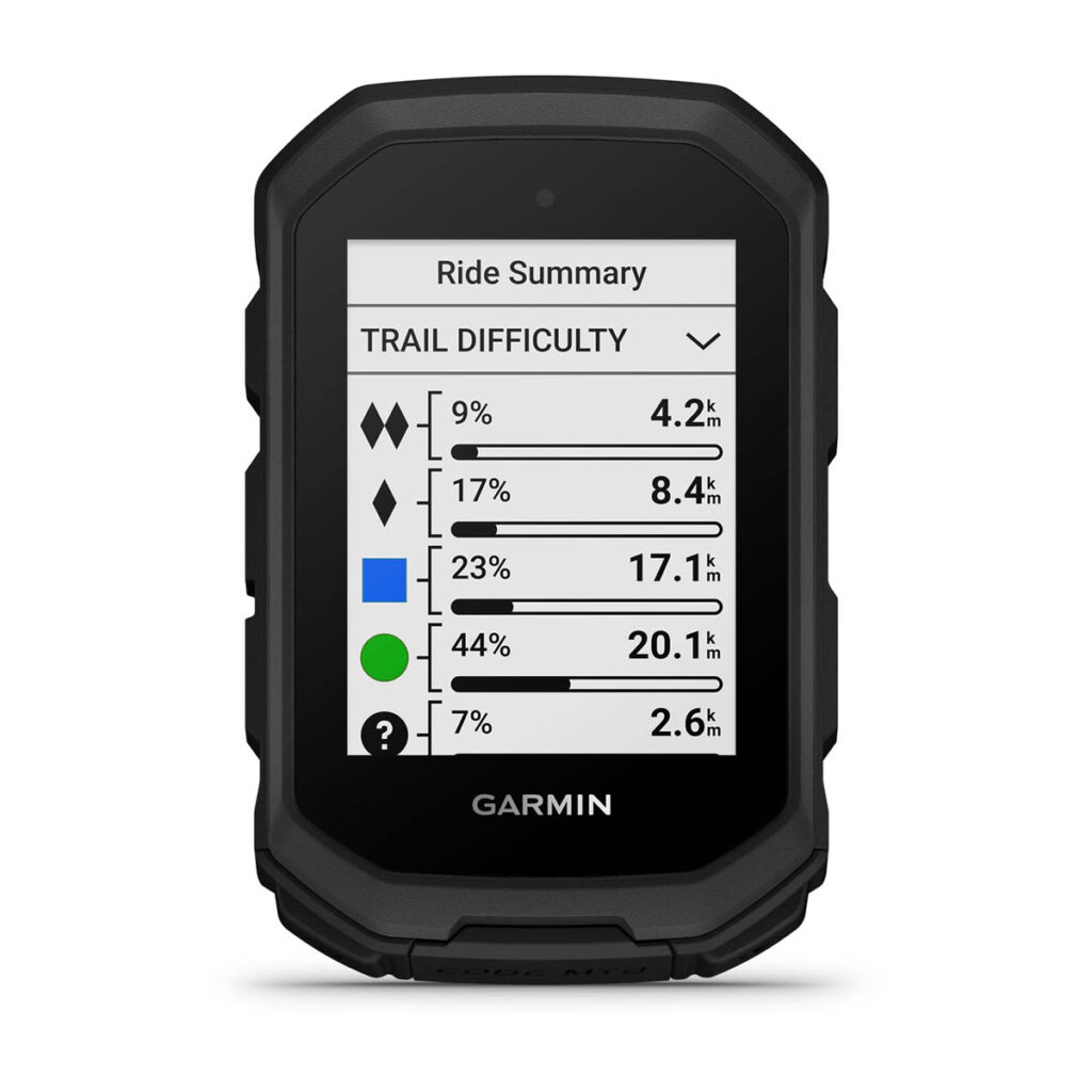 Garmin Edge MTB con resumen ilustrativo de dificultad de senderos