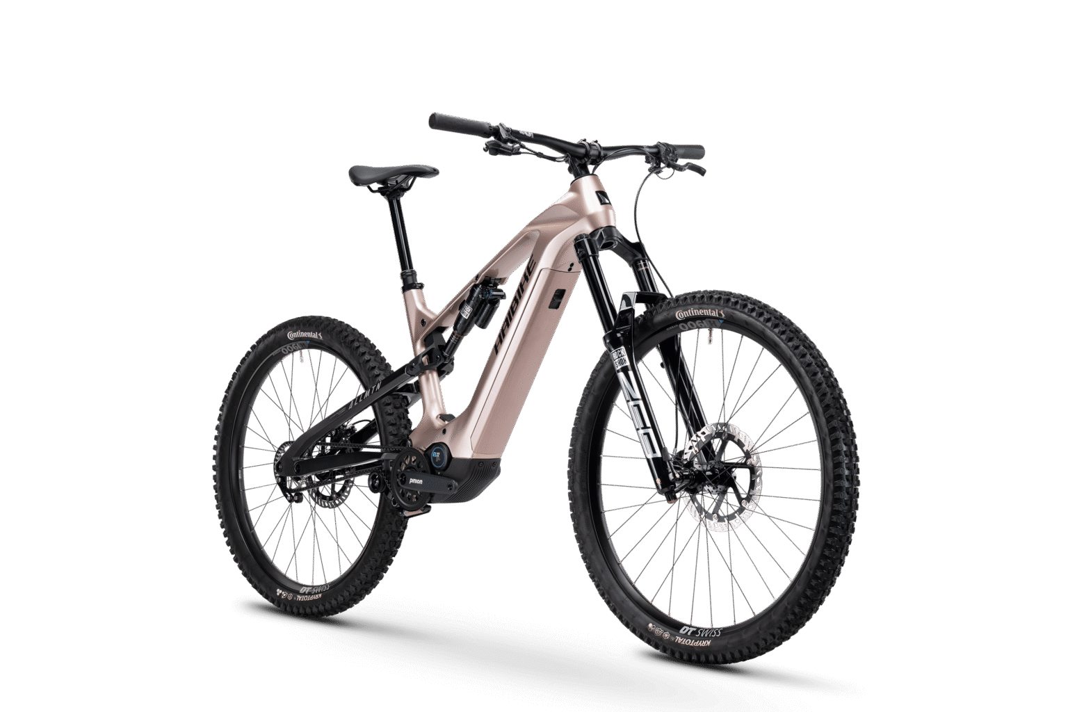 Haibike ALLMTN CF 11 TRN/IQ completa vista de tres cuartos desde la parte delantera.