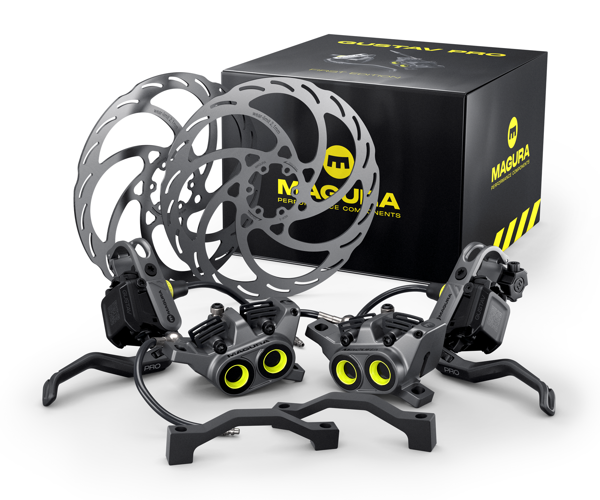 Kit oficial GUSTAV PRO First Edition con dos frenos, discos, adaptadores y caja