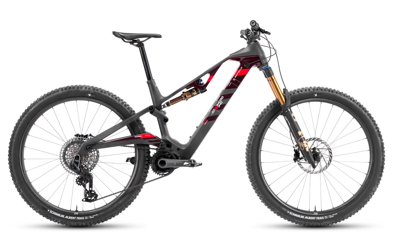 Rotwild R.XX Ultra, vista completa en tres cuartos con acabado gris y rojo