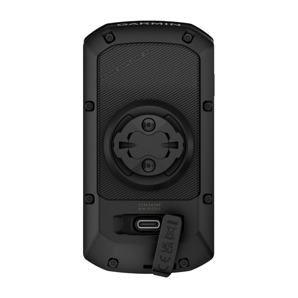 Rear of the Garmin Edge Explore 3 Plus and its mounting system