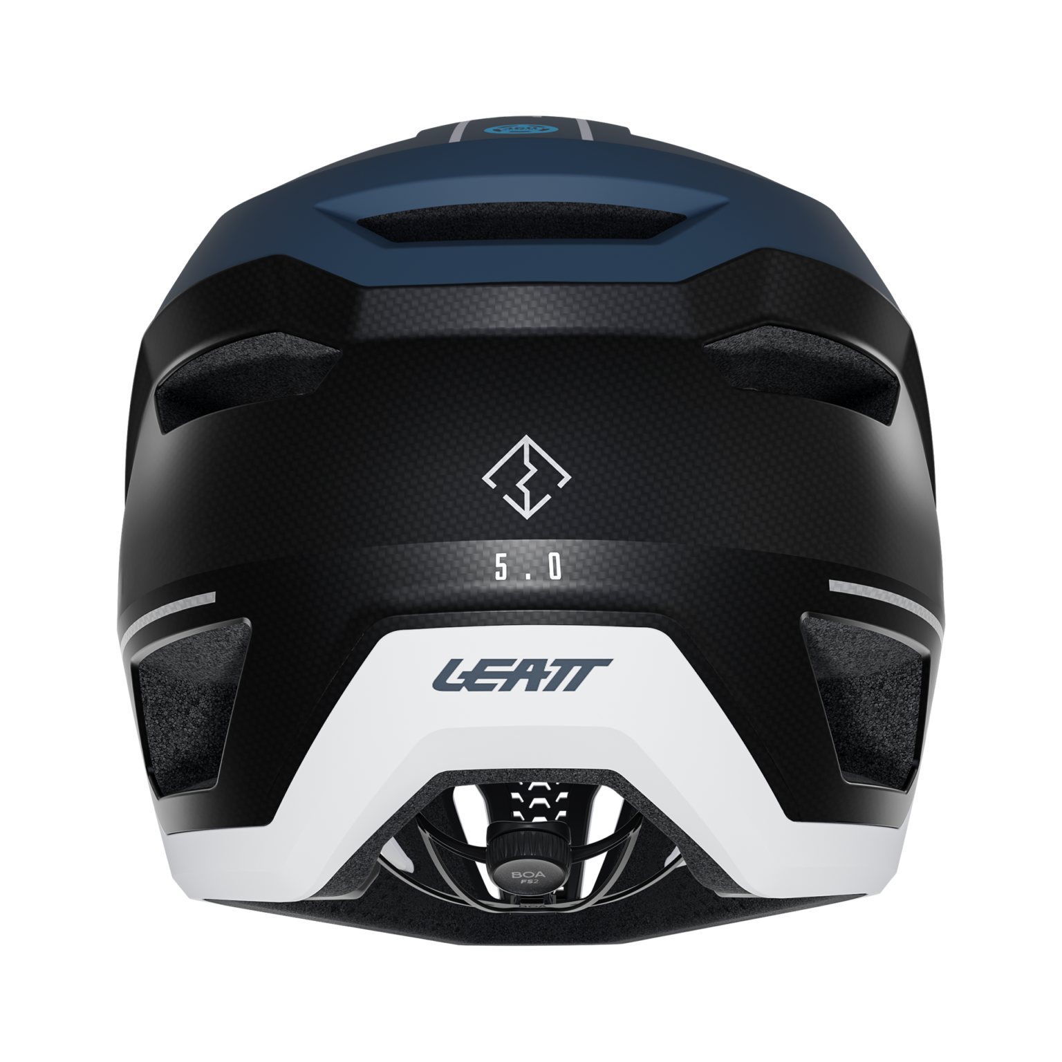 Rear of the blue Leatt Gravity 5.0 helmet with BOA adjustment