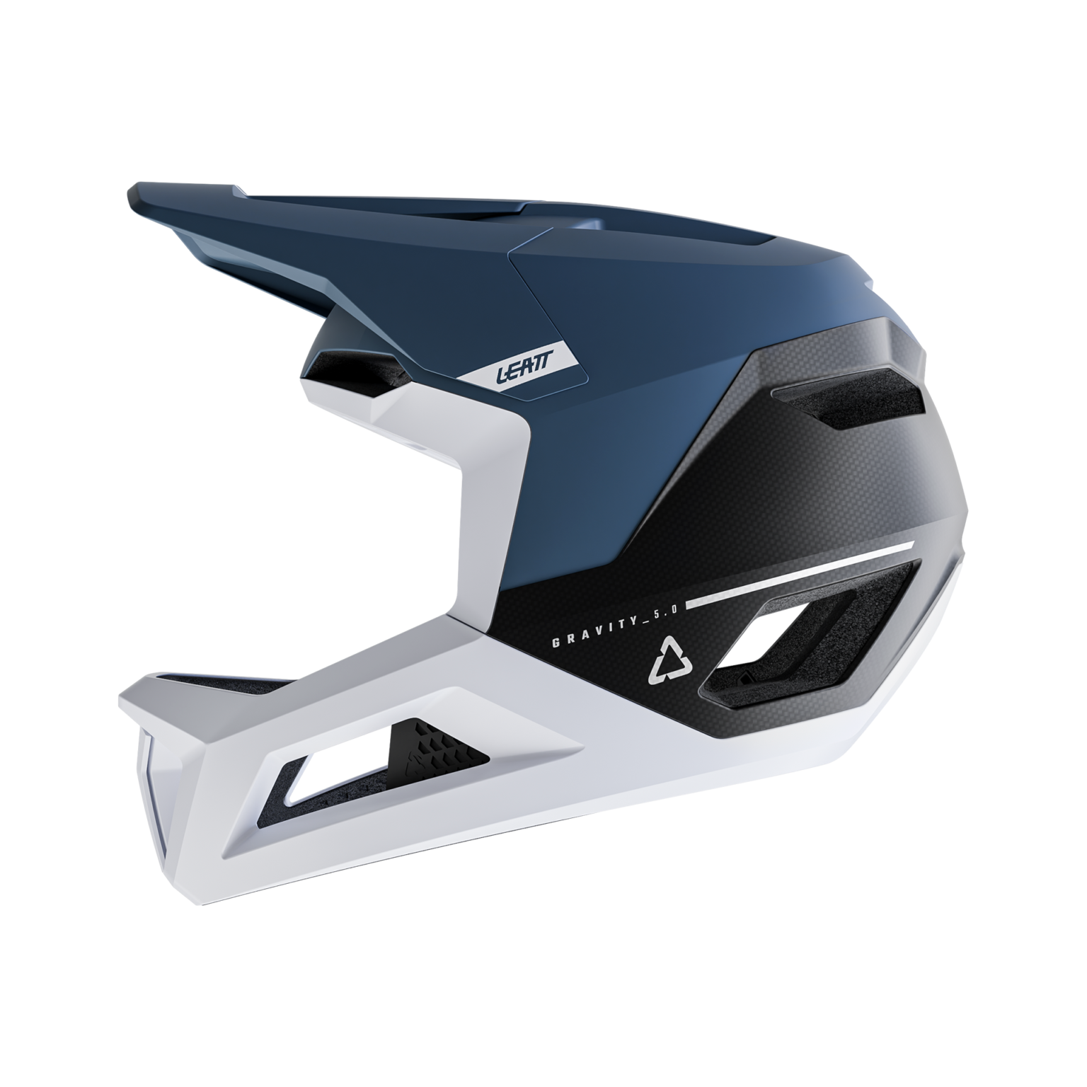 Left-side profile of the blue and white Leatt Gravity 5.0
