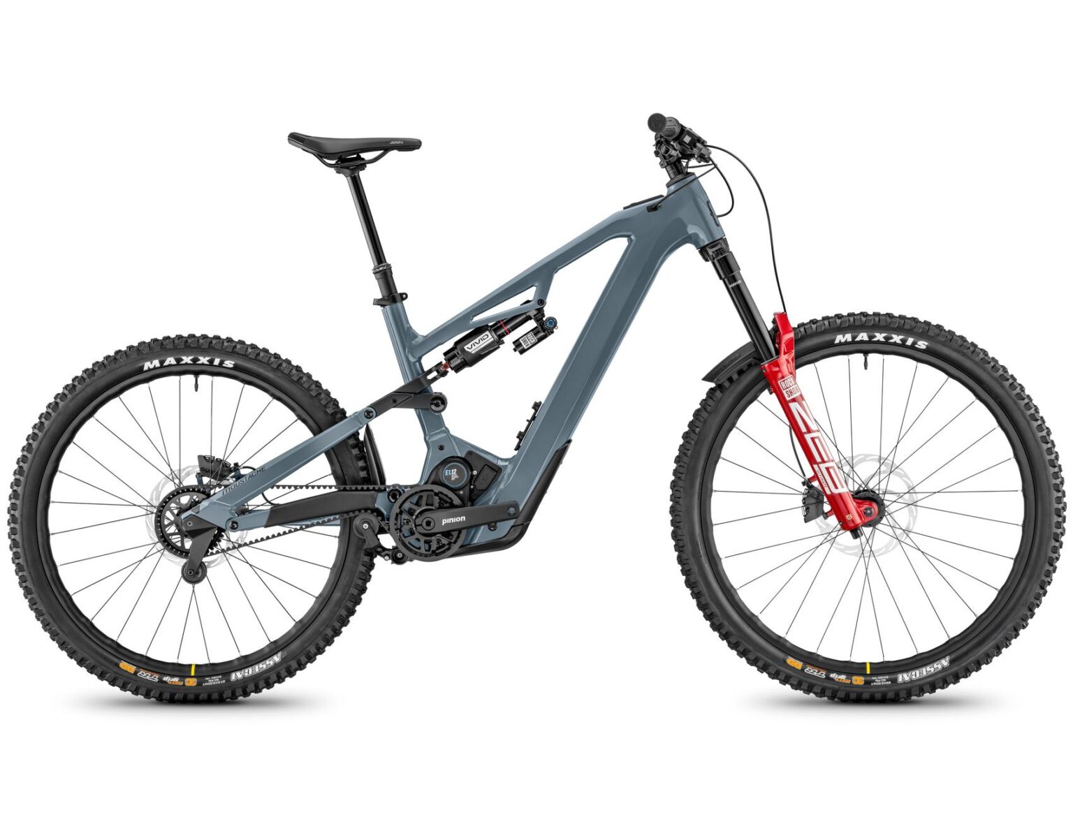 Grey Moustache CLUTCH 160.9 with a red RockShox ZEB fork