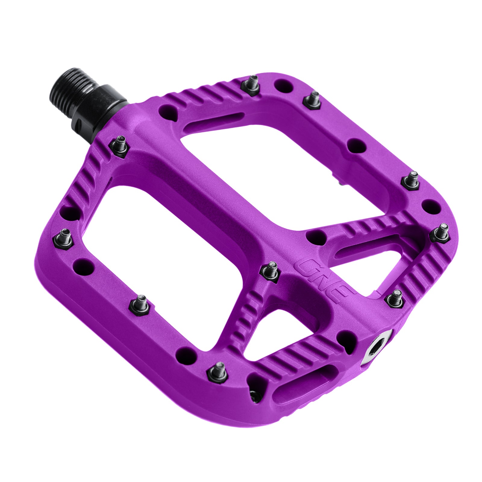 Purple OneUp Composite pedal, angled view on white