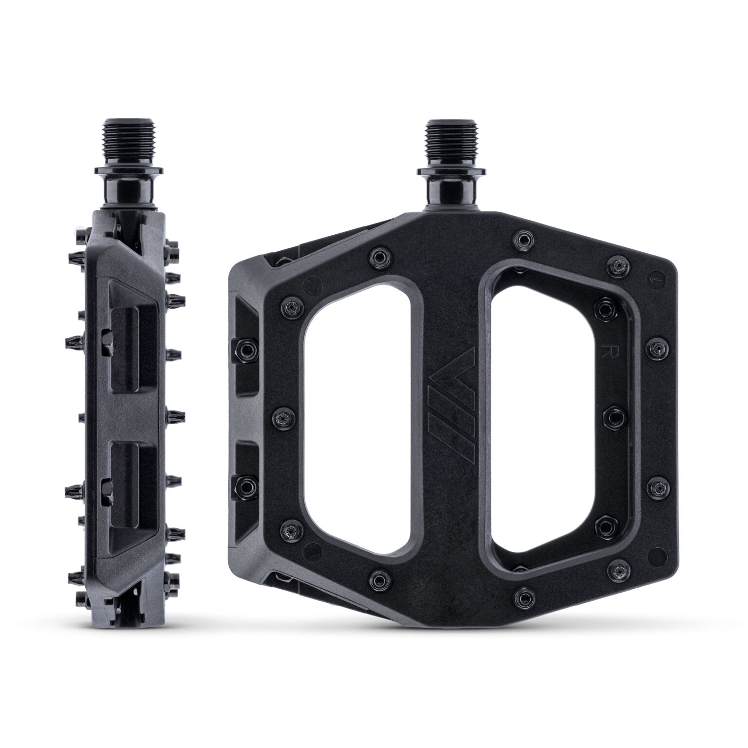 Black DMR V11 pedals showing top and side views