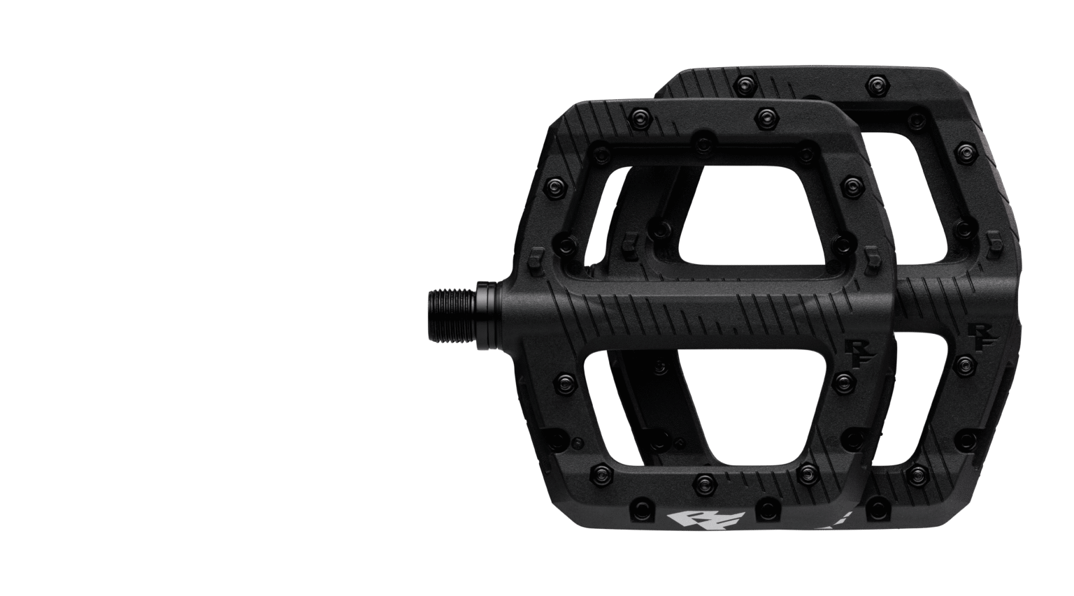 Angled view of black Race Face Chester pedals