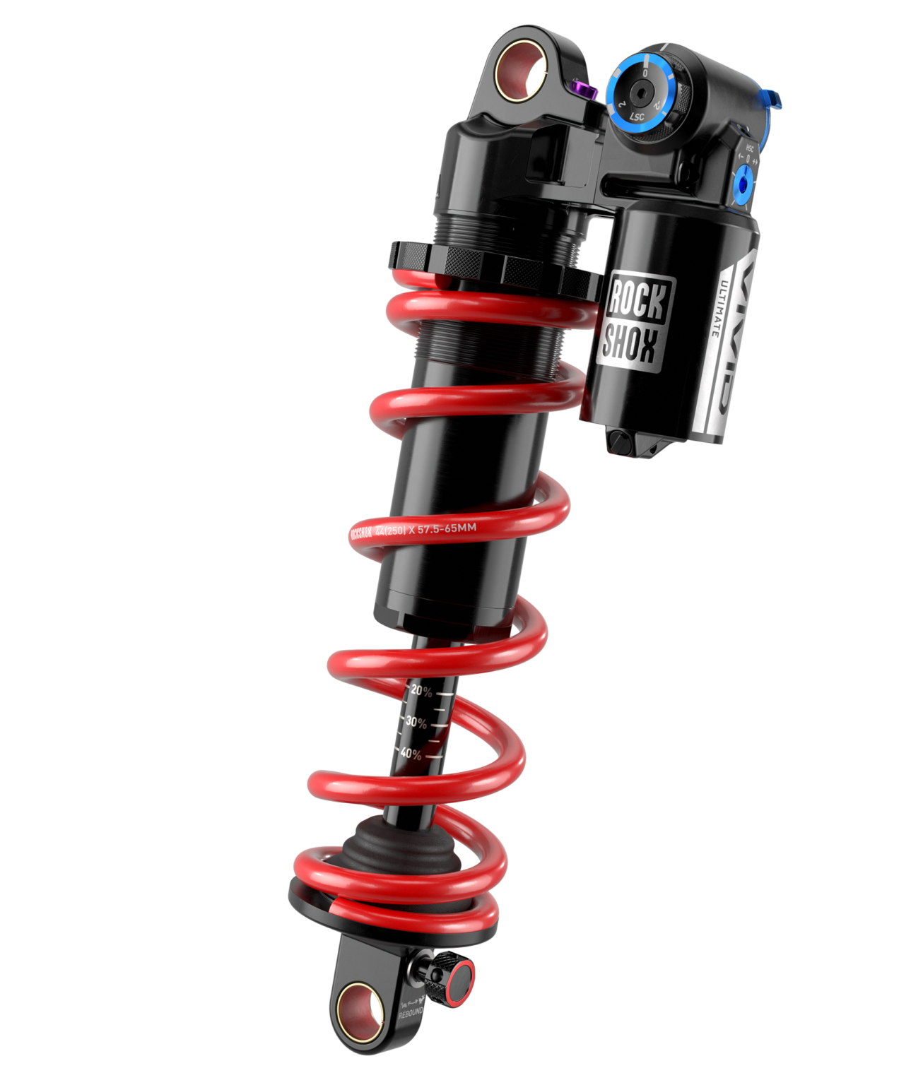 RockShox Vivid Coil Ultimate D1 con muelle rojo y reguladores de compresión