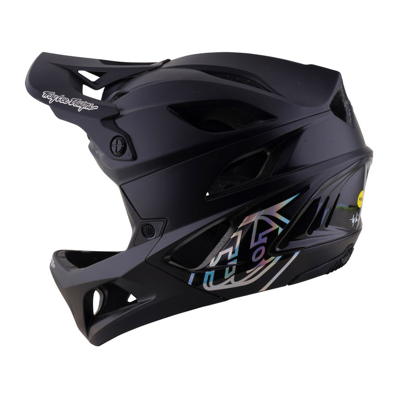 Side profile of the Troy Lee Designs Stage 2 Stealth Black full-face helmet