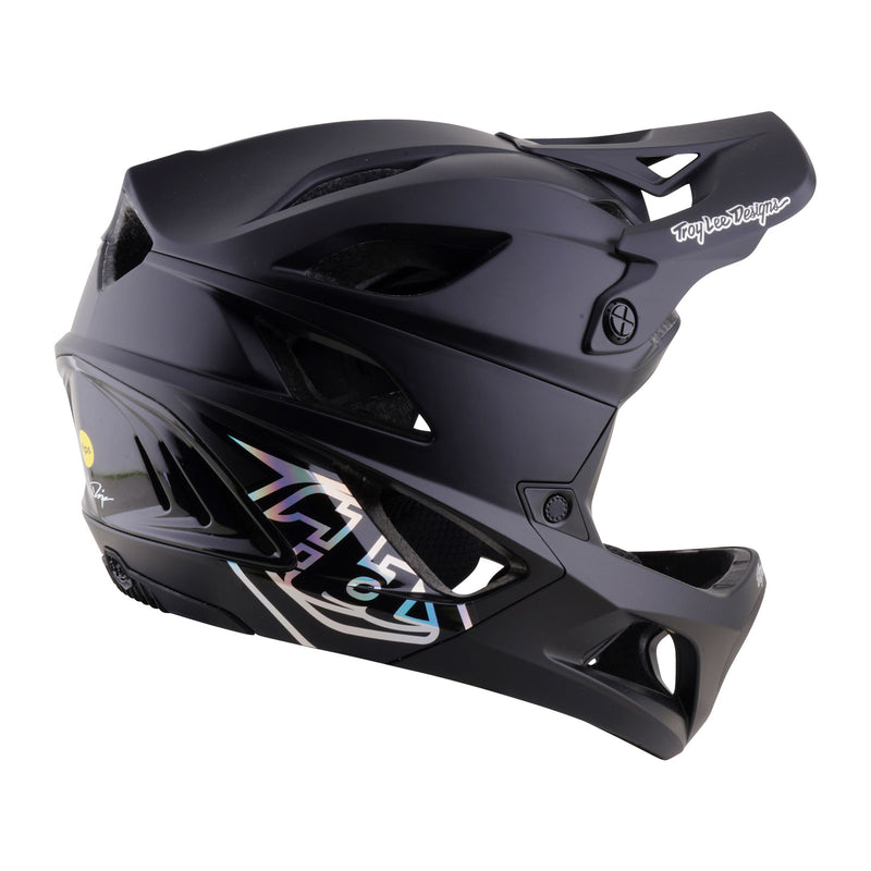 Opposite side and chin bar of the Stage 2 Stealth Black helmet