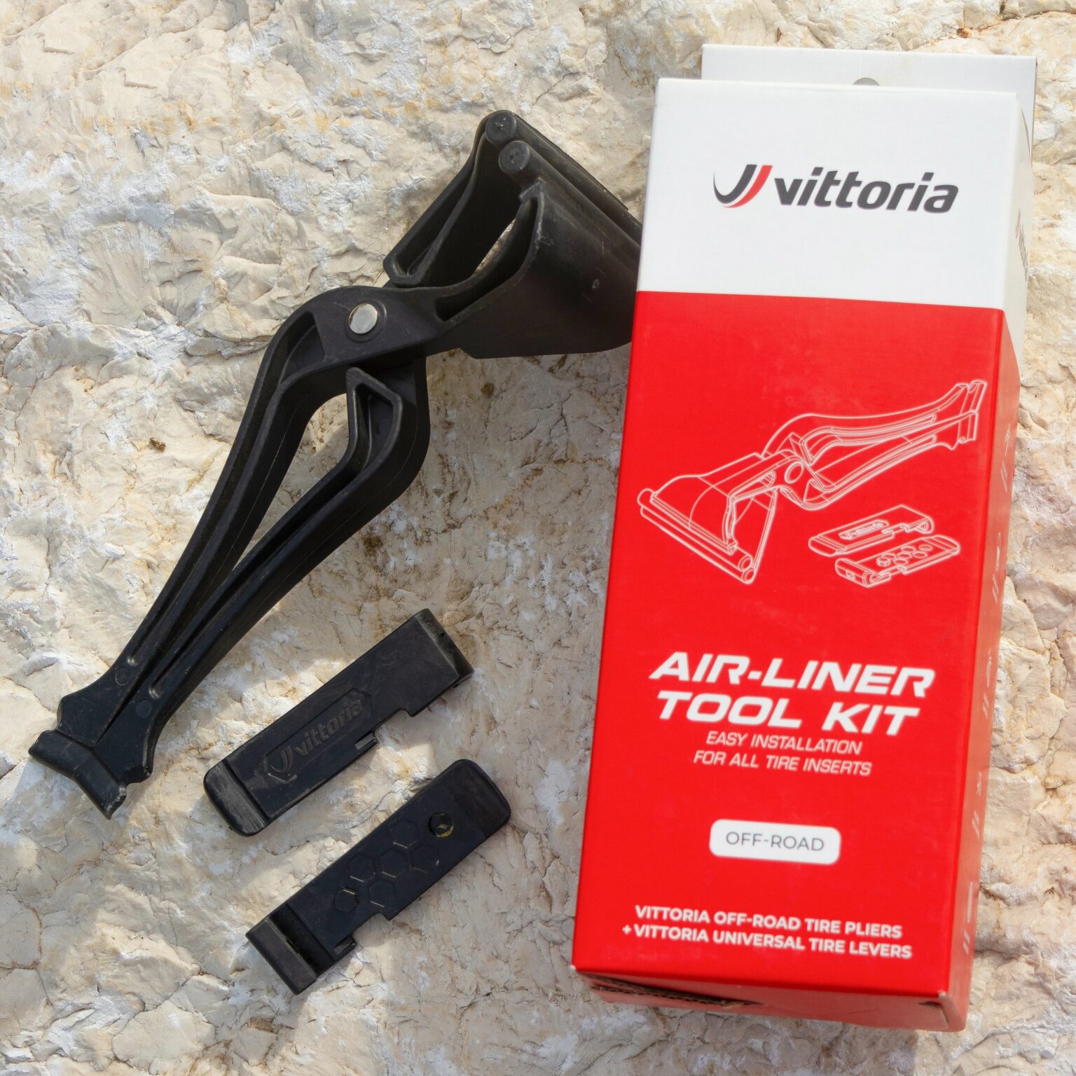 Pliers and tire levers from the Vittoria Air-Liner Tool Kit Off-Road